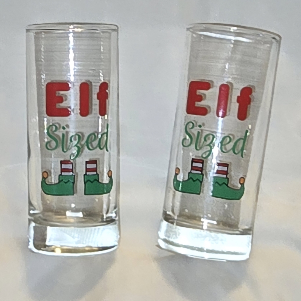 Elf Sized Shot Glass Set of 2 Shooter Glasses Two Ounce By Cristar
